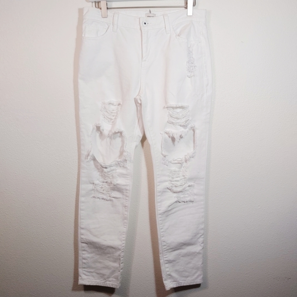 Sneak Peek White Distressed Boyfriend Denim Jean S